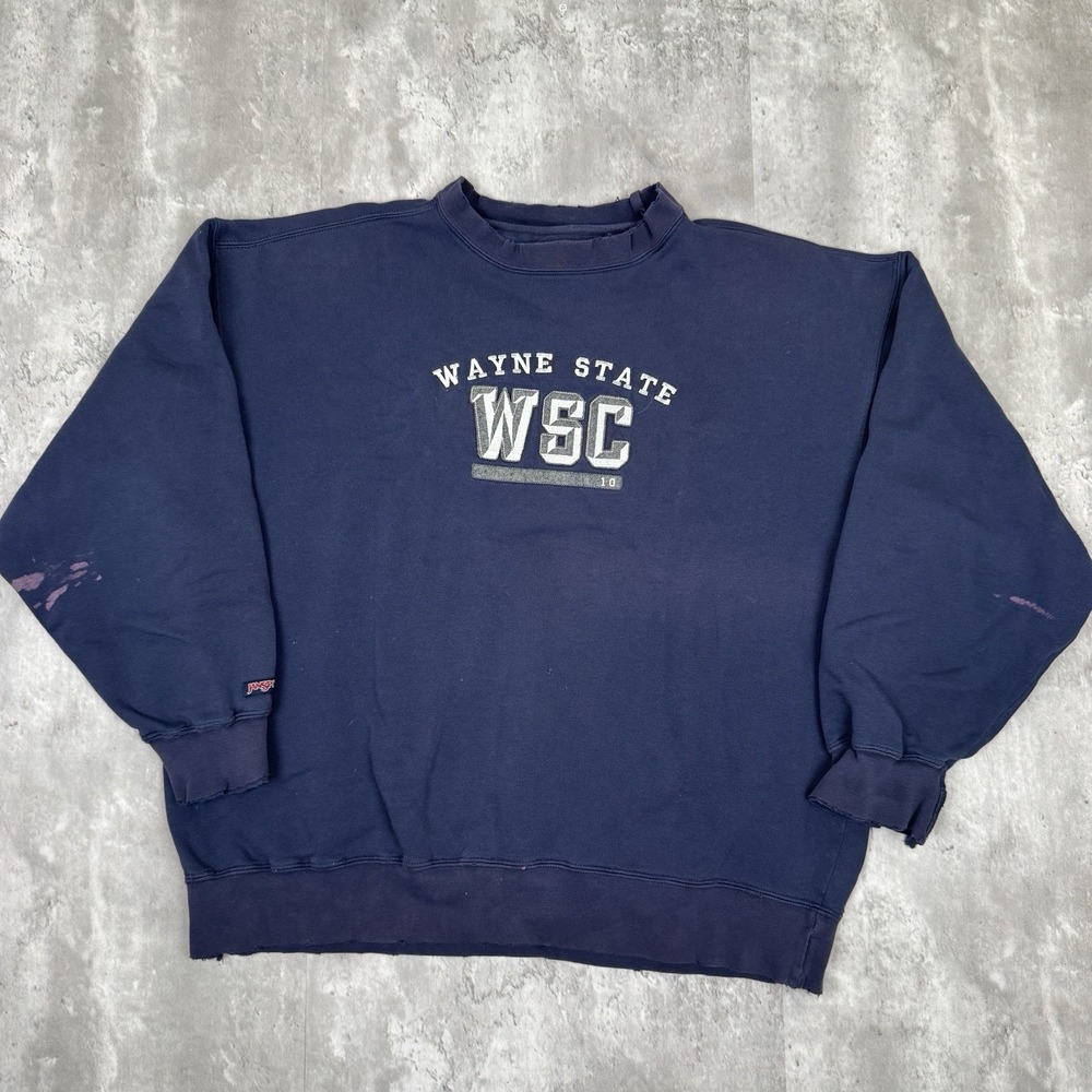 Vintage Wayne State College Sweatshirt Men's Large Blue Distressed Jansport